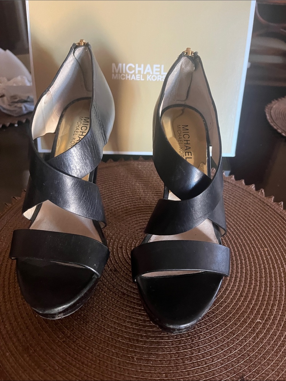 Michael Kors Black Leather Crisscross Heels